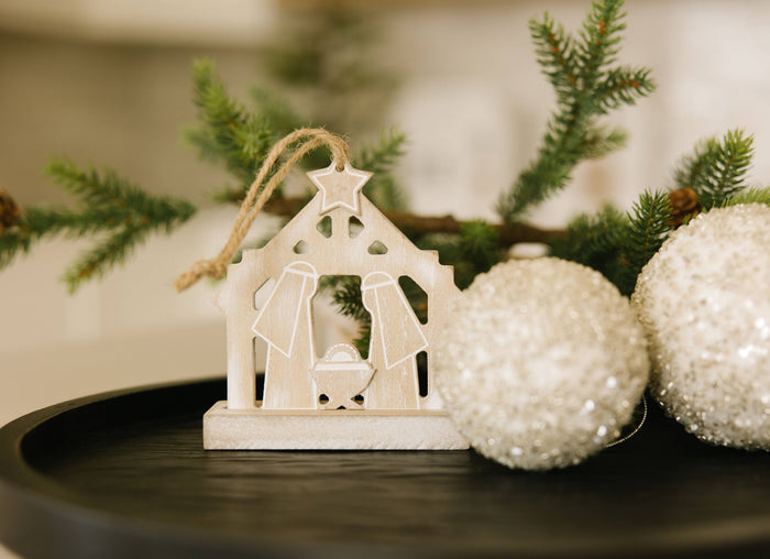 75521 - 5x5 wood Christmas ornament NATIVITY holiday Decor