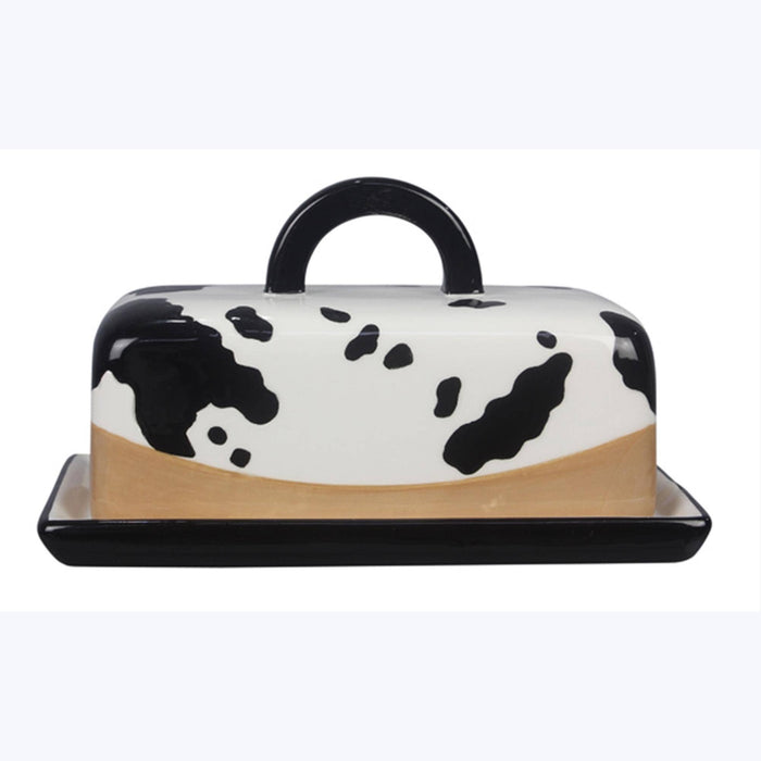 Ceramic Country Black And White Butter Dish (Sku#: 12068)