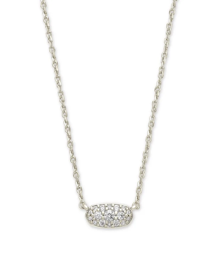 Grayson Crystal Pendant Necklace Rhodium Metal White CZ