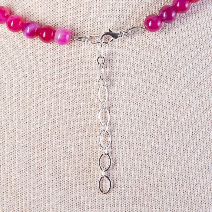 Jennifer’s Fuscia Banded Agate Trinity Knot Necklace and Earring Set
