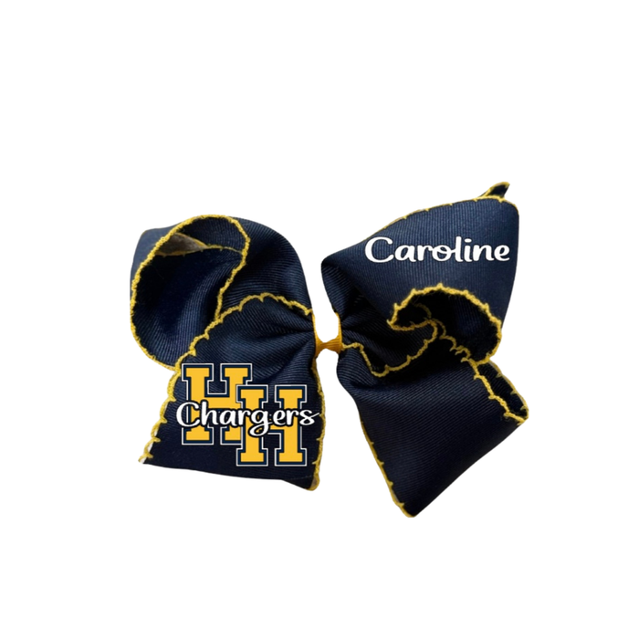 Medium Moonstitch Bow, navy and gold, HH Chargers