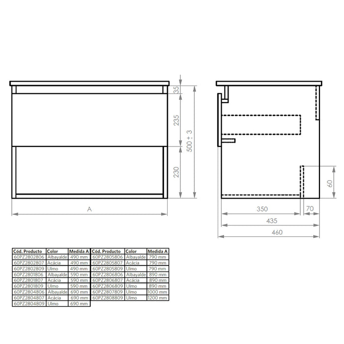 Mueble Vanitorio Zoé Albayalde + Cubierta 60x46x50 cm