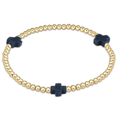Signature Cross Gold 3mm Bead Bracelet Navy