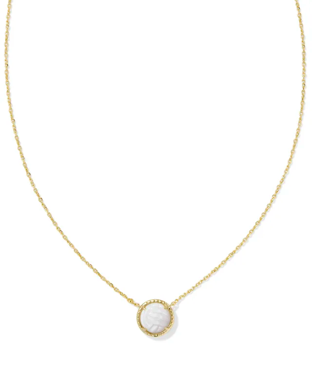 Volleyball Pendant Necklace Gold White Mother of Pearl