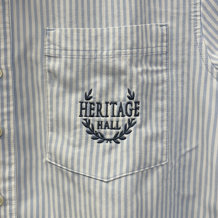Women's Button Down, blue stripe, laurel wreath HHall