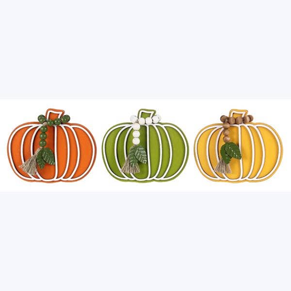 Wooden Tabletop Pumpkin with Blessing Beads for Thanksgiving