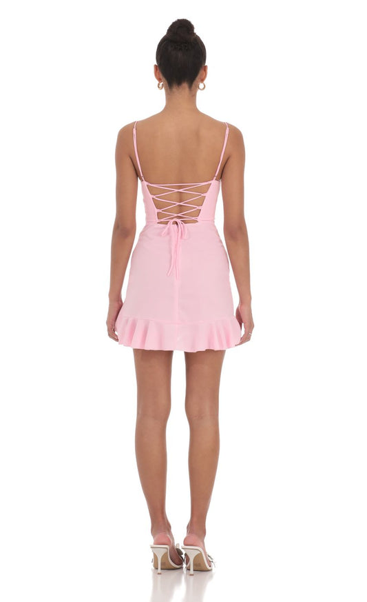 Ruffled Slit Dress in Pink