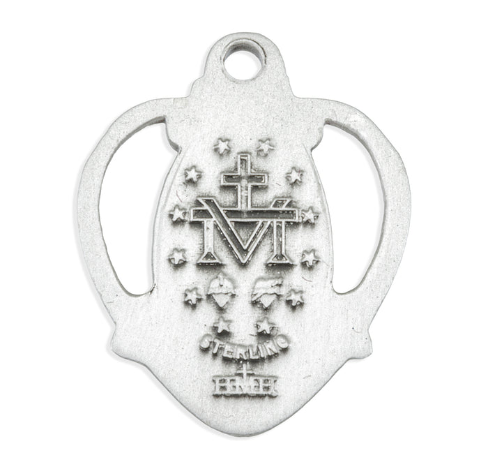 0.8" Sterling Silver Oval Miraculous Medal in Heart