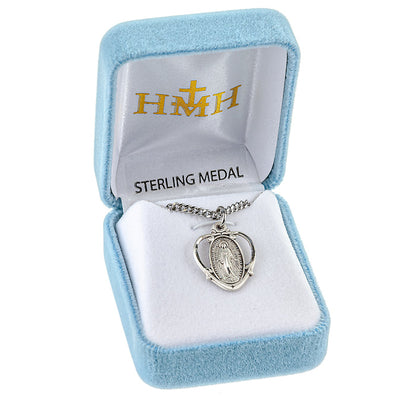 0.8" Sterling Silver Oval Miraculous Medal in Heart
