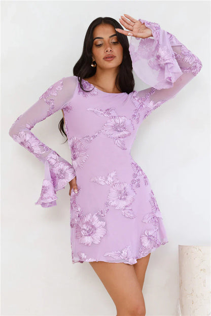 Bright Breezy Long Sleeve Mesh Mini Dress