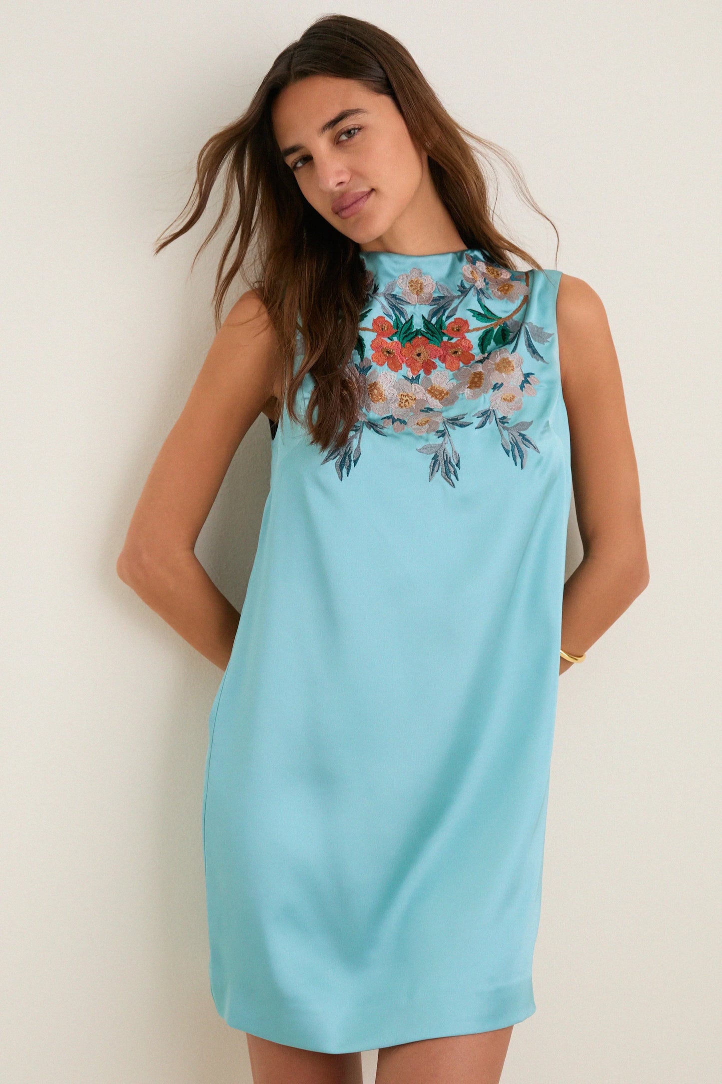 Cameo Blossom Embroidered Duchess Satin Agnes Dress