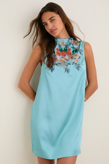 Cameo Blossom Embroidered Duchess Satin Agnes Dress