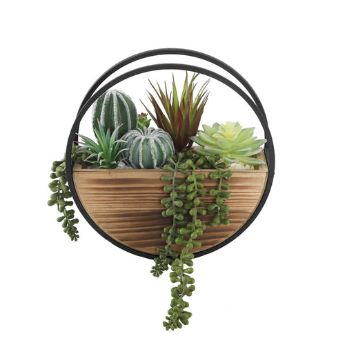 11" Round Wood + Metal Wall Succ mix