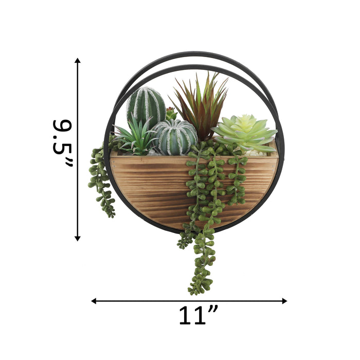11" Round Wood + Metal Wall Succ mix