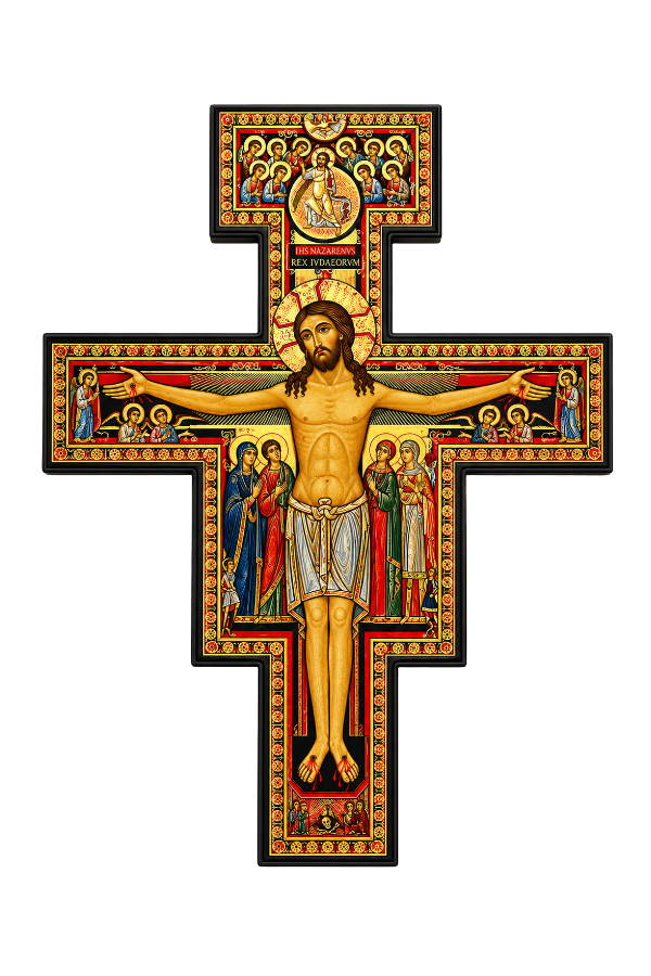 16" San Damiano Cross with Brown Border