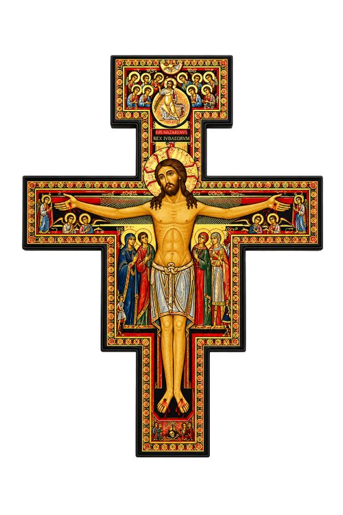 16" San Damiano Cross with Brown Border