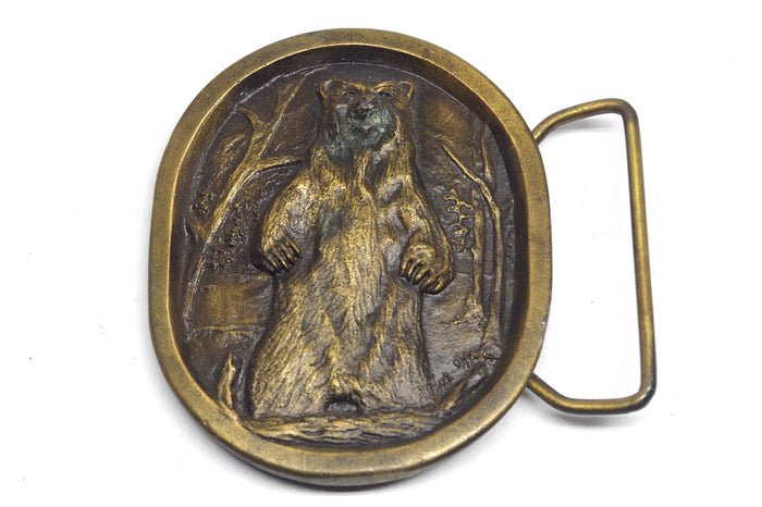 1977 Grizzly Bear Brass Belt Buckle