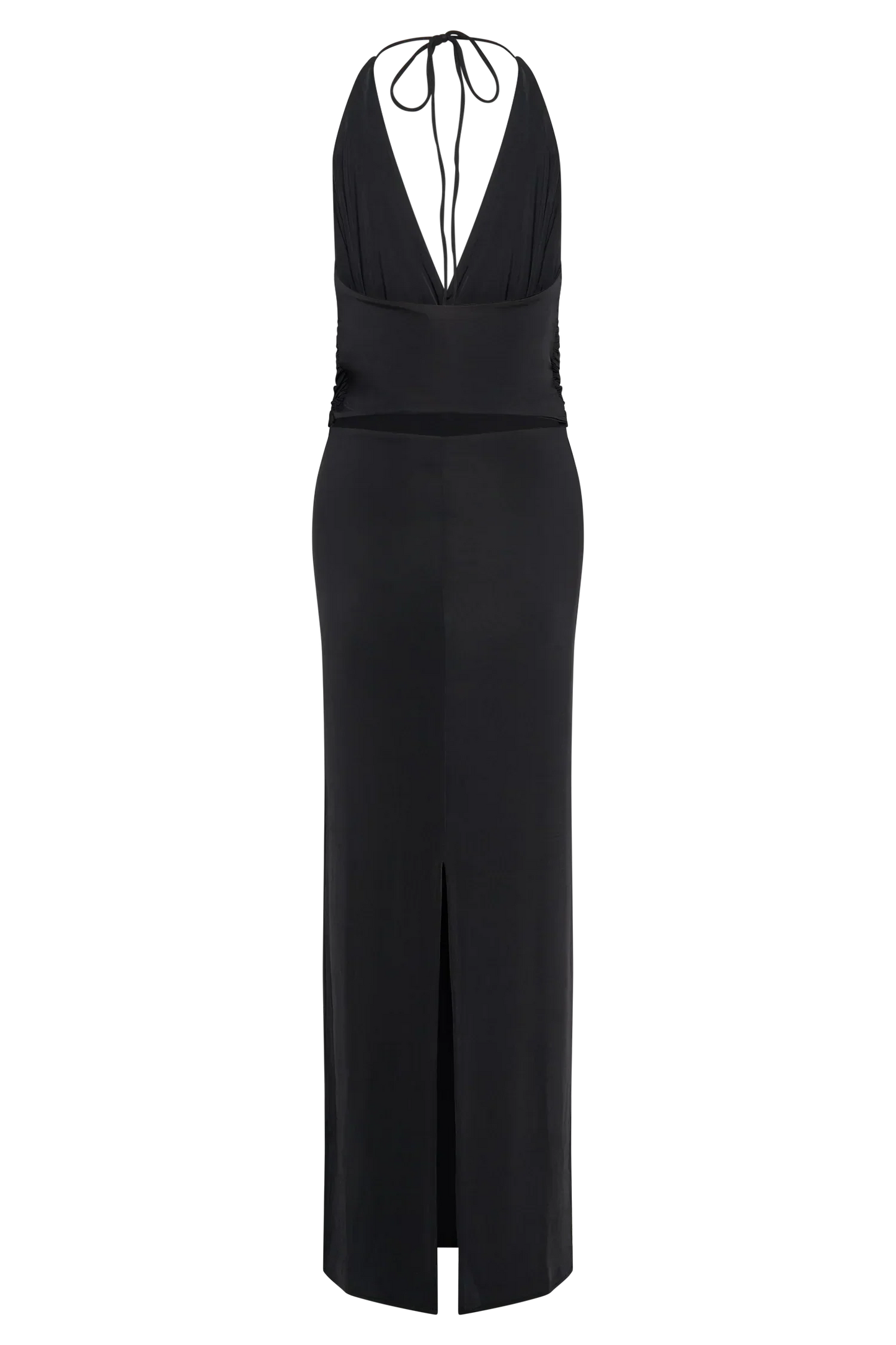 Tyla Draped Slinky Halter Maxi Dress - Black