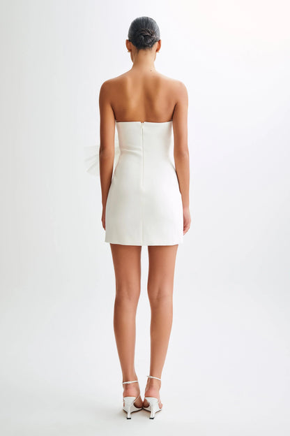 Victoria Strapless Mini Dress With Oversized Flower - White