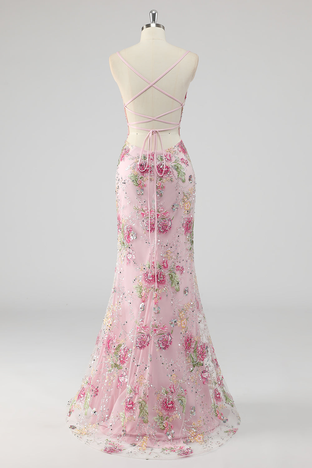 Plus Size Sparkly Floral Pink Mermaid Beaded Sequins Long Prom Dress