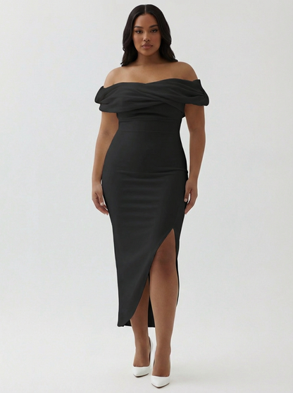 Plus Size White Sheath Satin Off the Shoulder Matte Asymmetrical Graduation Dress