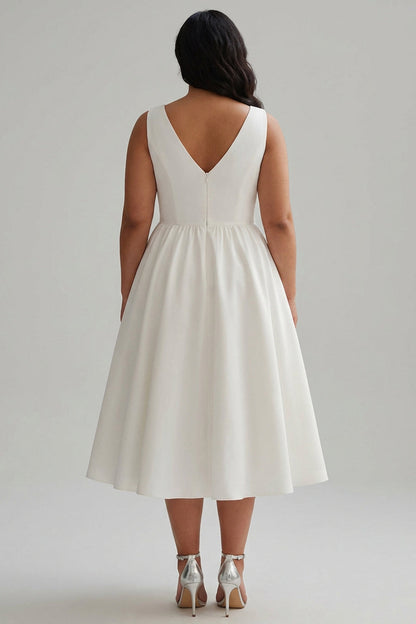 Plus Size Matte Satin A Line V-Neck Long Graduation Dress