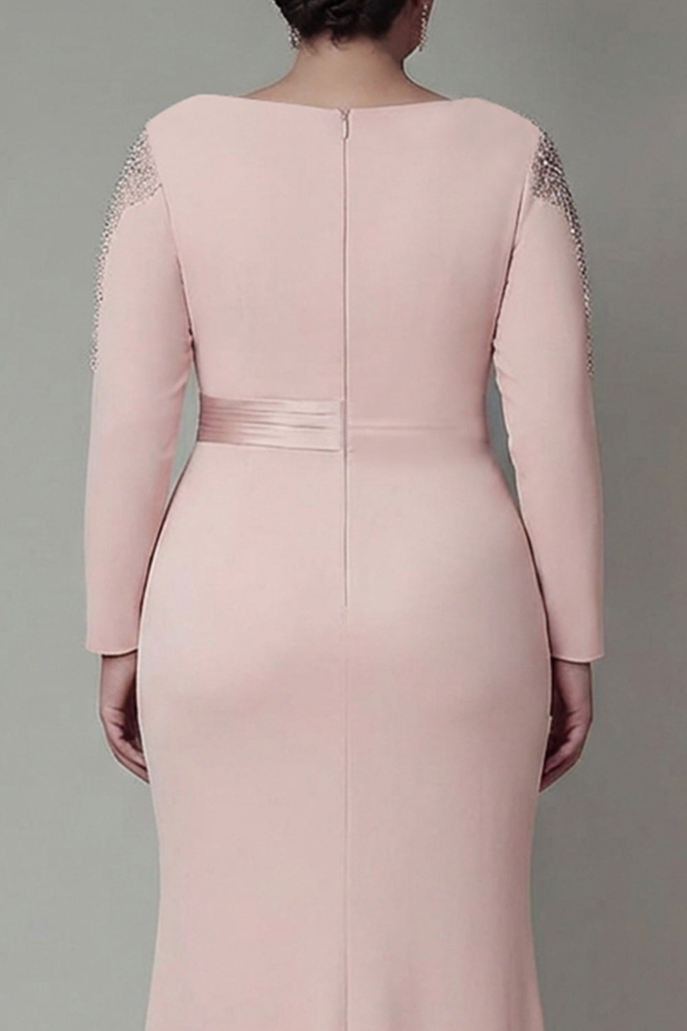 Plus Size Blush Sheath Lace Long Mother Of The Bride Dress with Sleeves