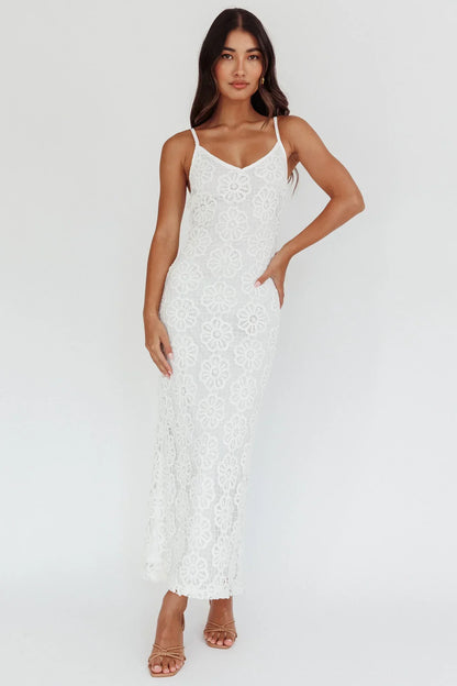 Spark Joy Floral Crochet Overlay White