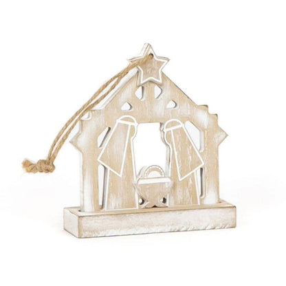 75521 - 5x5 wood Christmas ornament NATIVITY holiday Decor