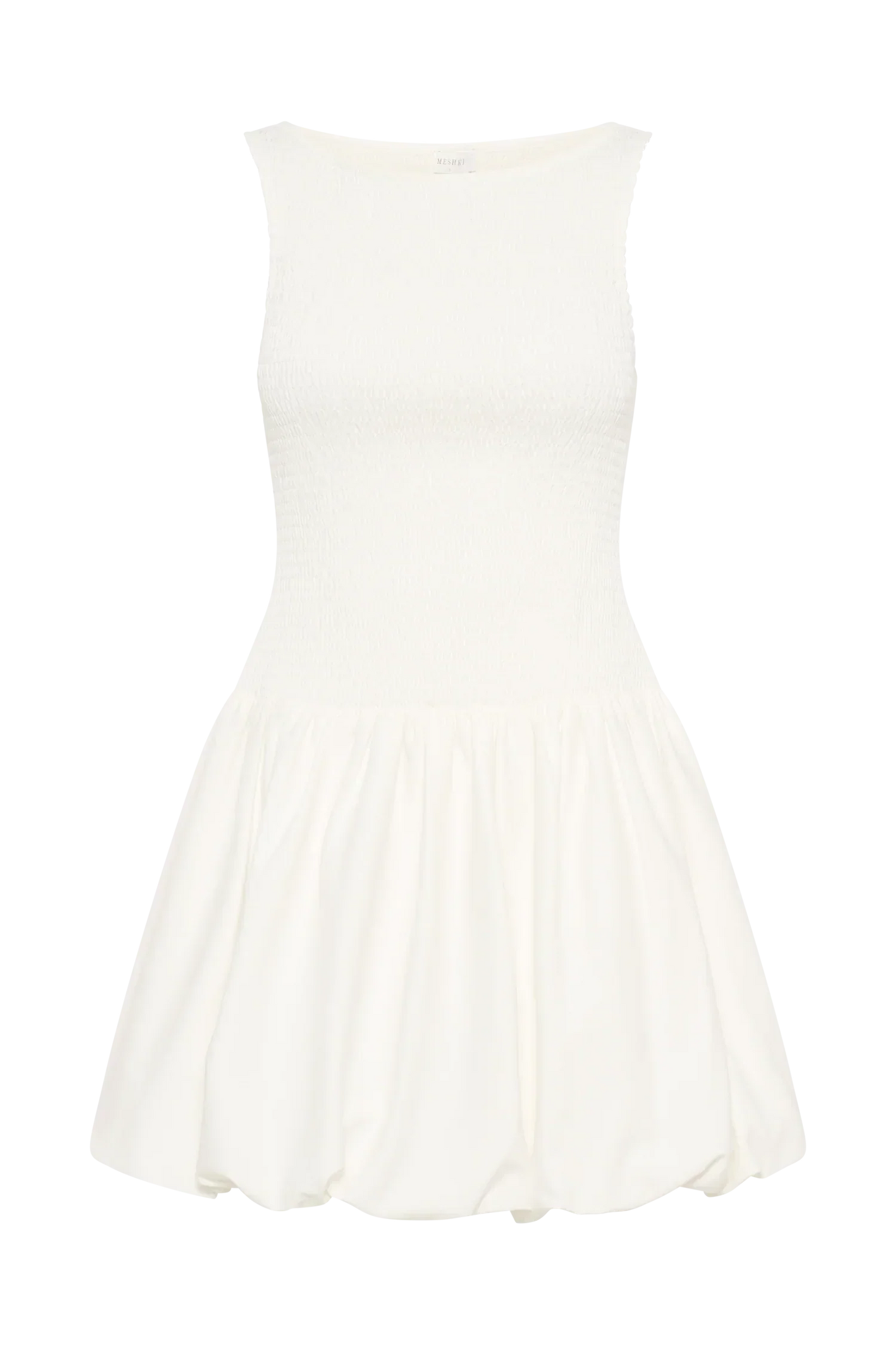 Felicity Shirring Bubble Cotton Mini Dress - White