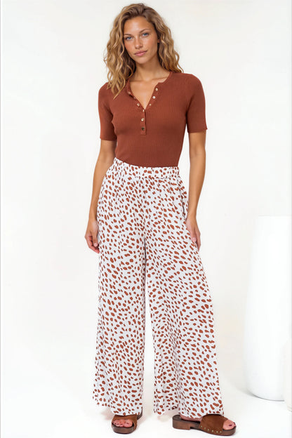 Channing Pants - High Waisted Wide-Leg Pants with Pockets in Dasher Print Brown