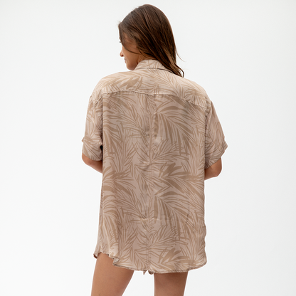 Day Trip Button Down - Petite Palm Fronds Tan