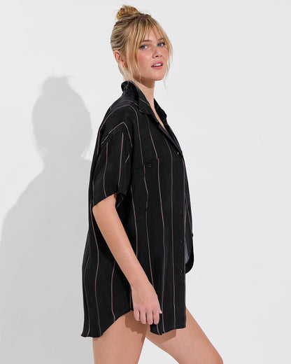 Day Trip Button Down - Fancy Stripe: Faded Jet / Stormy