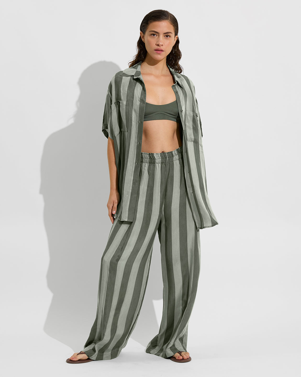 Day Trip Button Down - Poolside Stripe: Agave / Light Agave