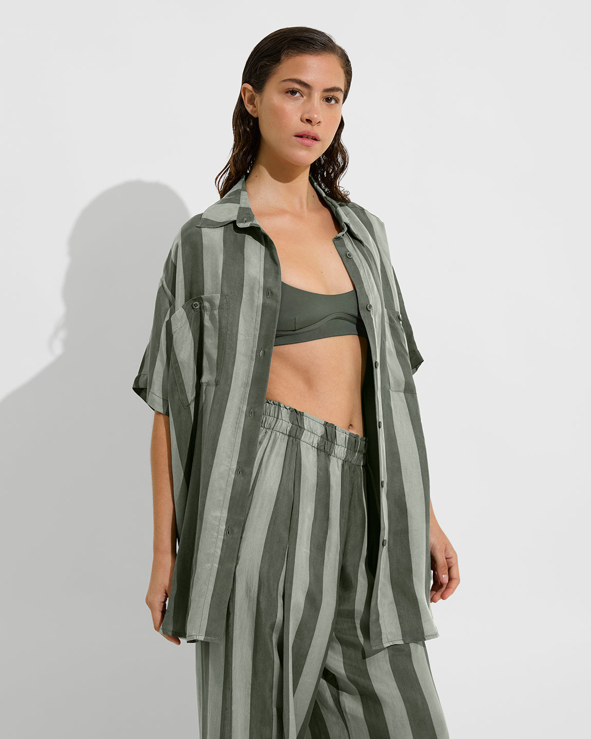 Day Trip Button Down - Poolside Stripe: Agave / Light Agave