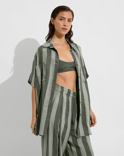 Day Trip Button Down - Poolside Stripe: Agave / Light Agave