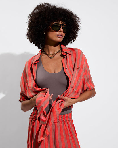 Day Trip Button Down - Sports Stripe: Mirage / Aperol