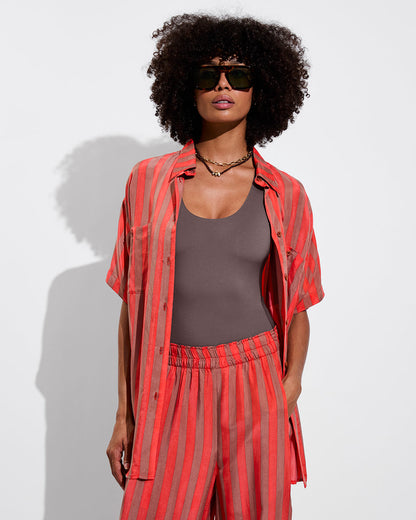 Day Trip Button Down - Sports Stripe: Mirage / Aperol