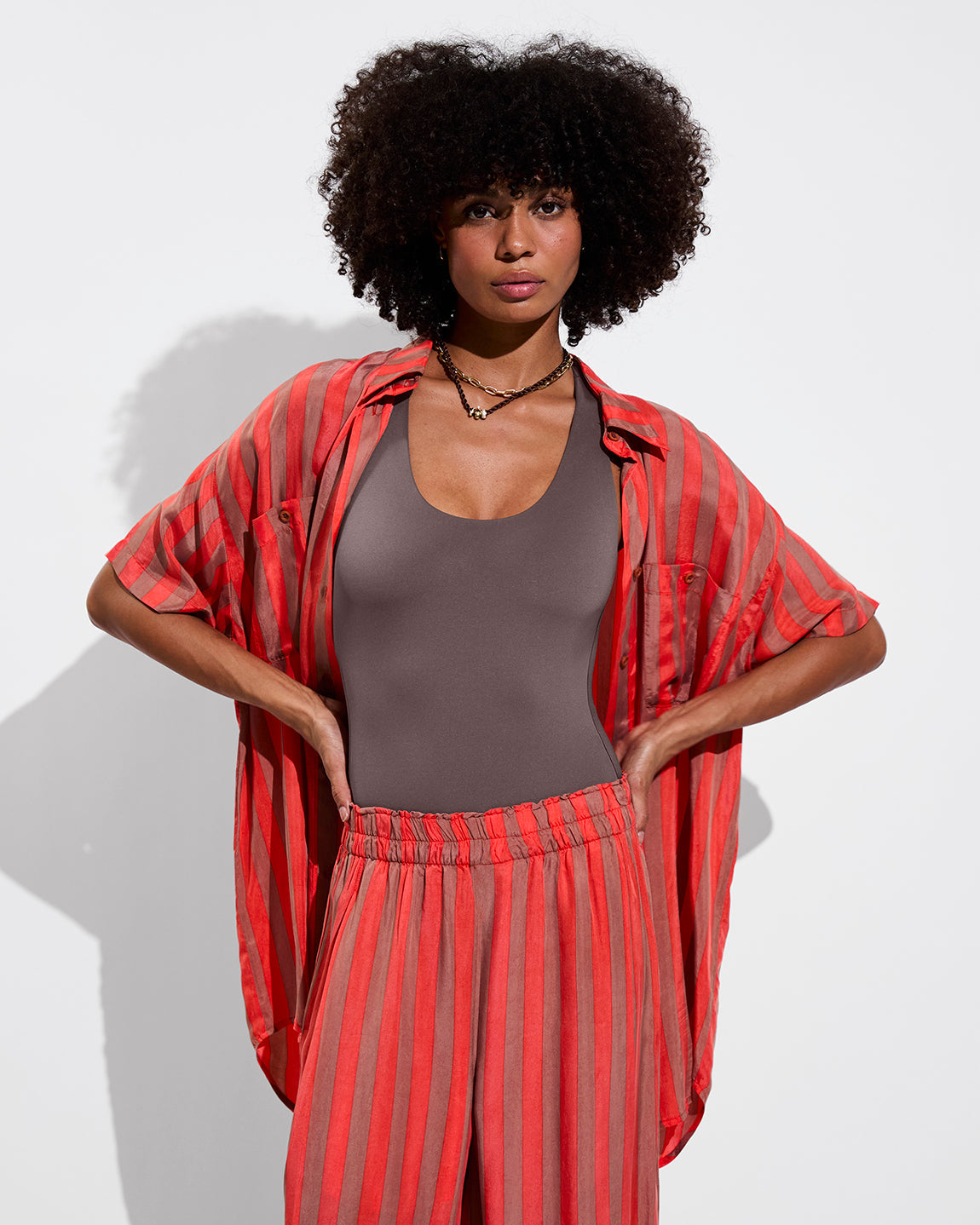 Day Trip Button Down - Sports Stripe: Mirage / Aperol