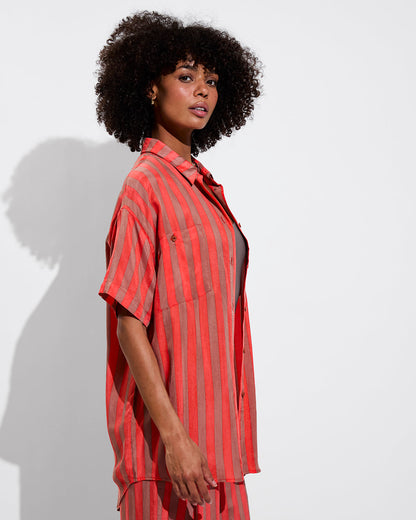 Day Trip Button Down - Sports Stripe: Mirage / Aperol