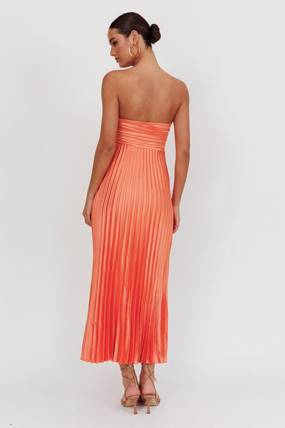 Wicked Games Strapless Pleated Maxi Dress Orange