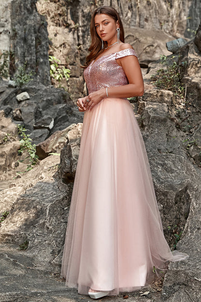 Blush Plus Size Off the Shoulder Tulle Prom Dress