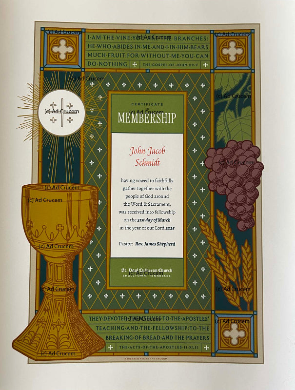 Ad Crucem Membership Certificate Single Print