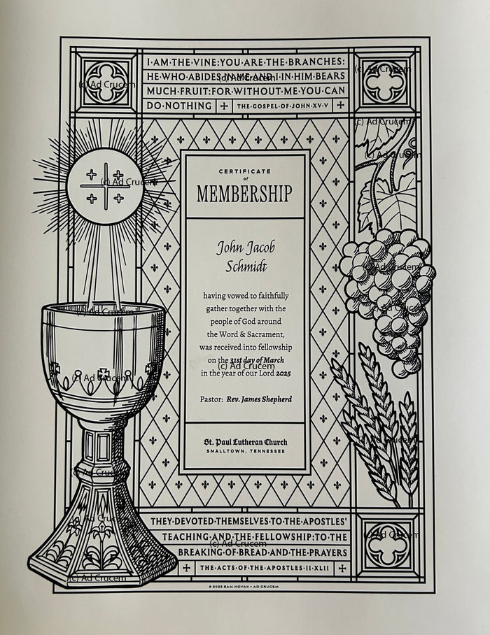 Ad Crucem Membership Certificate Single Print
