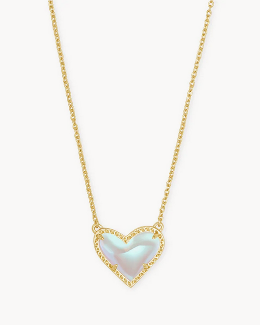 Ari Heart Short Pendant Necklace Gold Dichroic Glass