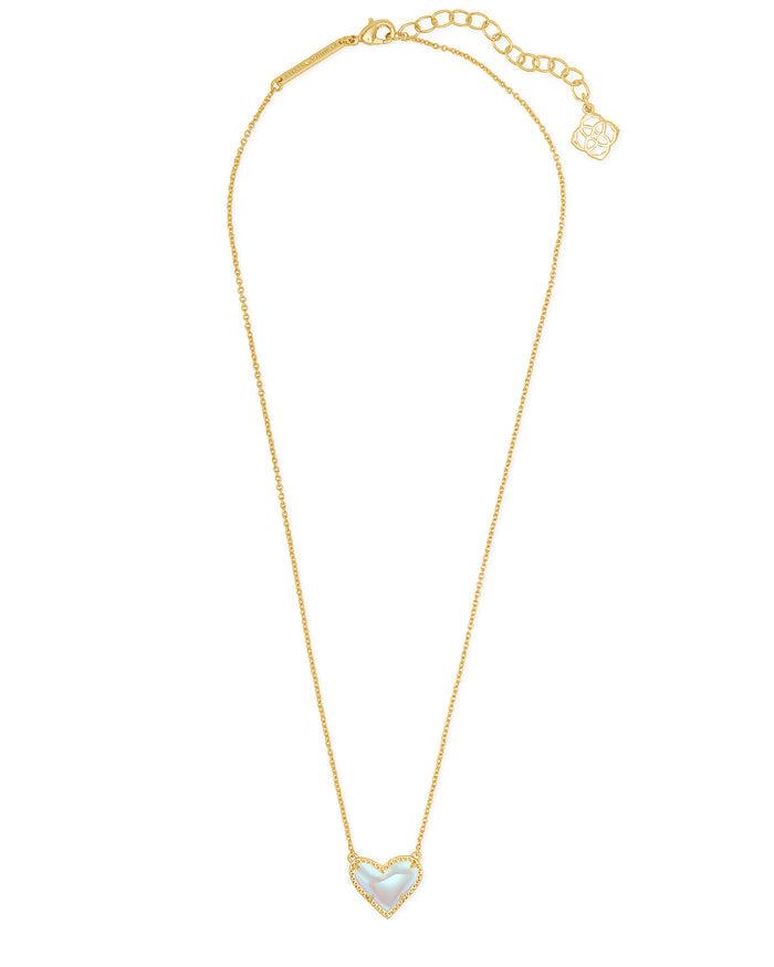 Ari Heart Short Pendant Necklace Gold Dichroic Glass