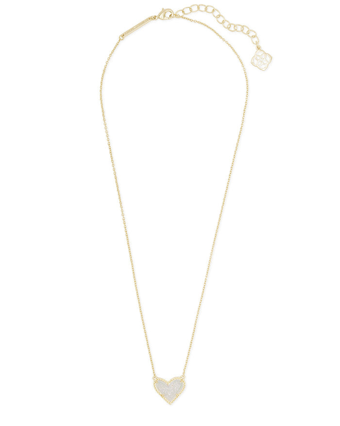 Ari Heart Short Pendant Necklace Gold Iridescent Drusy