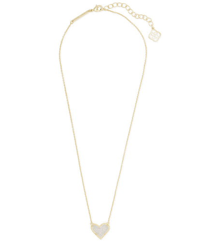 Ari Heart Short Pendant Necklace Gold Iridescent Drusy