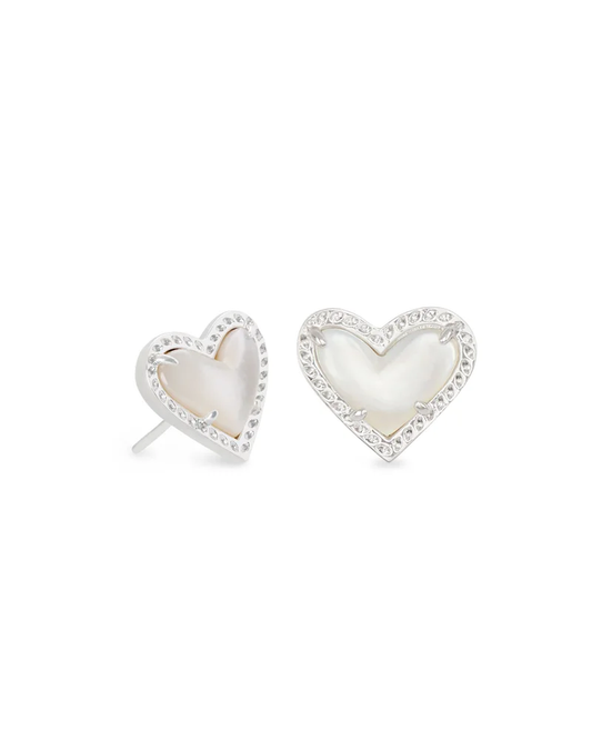 Ari Heart Stud Earring Ivory MOP Silver