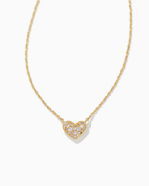 Ari Pave Crystal Heart Necklace White CZ Gold